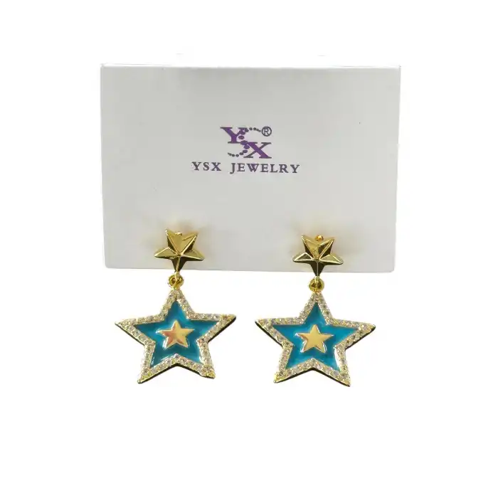 Altın Ve Mavi Renk Yıldız Figürlü YSX Küpe (Çift)