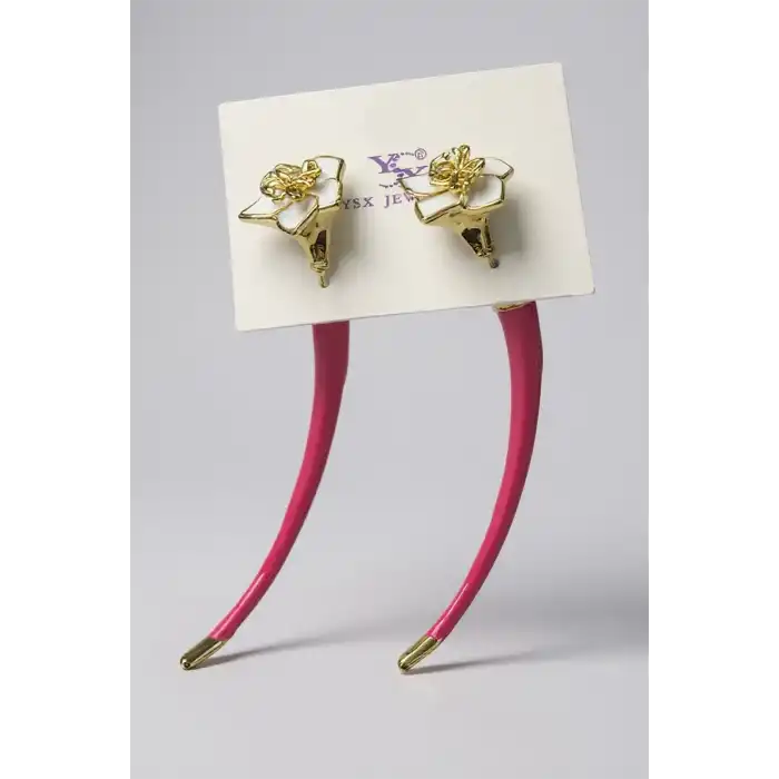 Altın Ve Pembe Renk Çiçek Detaylı YSX Küpe (Çift)