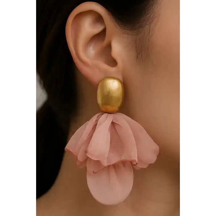 Altın Ve Pembe Renk Sallantılı Tasarım Küpe (Çift)