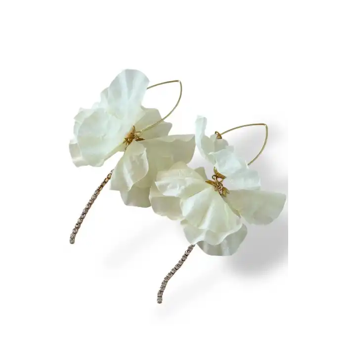 Altın Ve Sarı Renk Taş Detaylı Çiçek Figürlü Küpe (Çift)