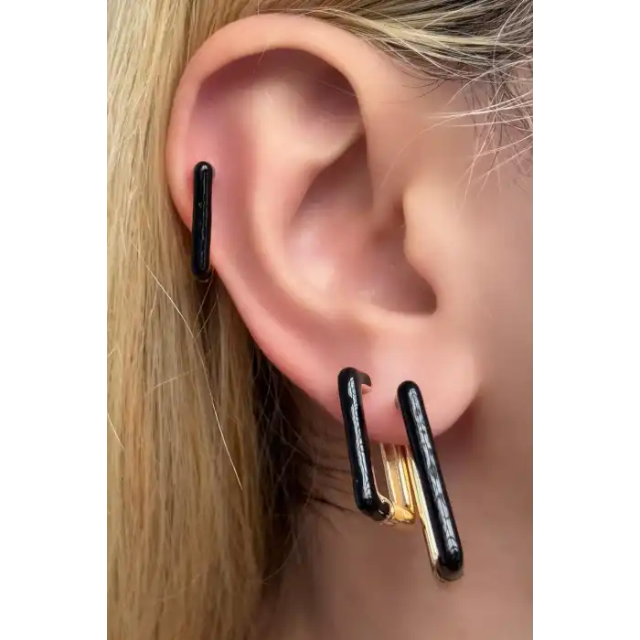 Altın Ve Siyah Renk VİP 3lü YSX Küpe Set