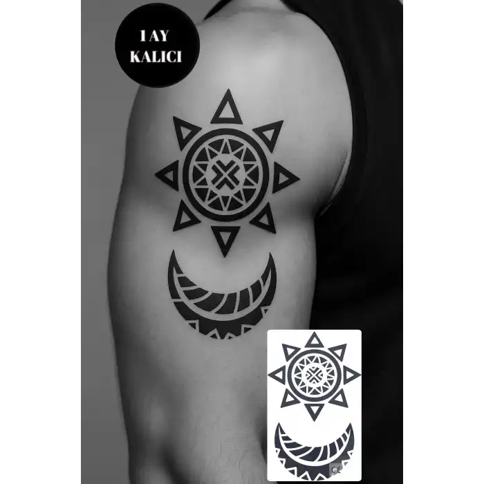Ay Ve Yıldız Figürlü 12 Saat Sonra Kararan Geçici Mini Dövme Tattoo