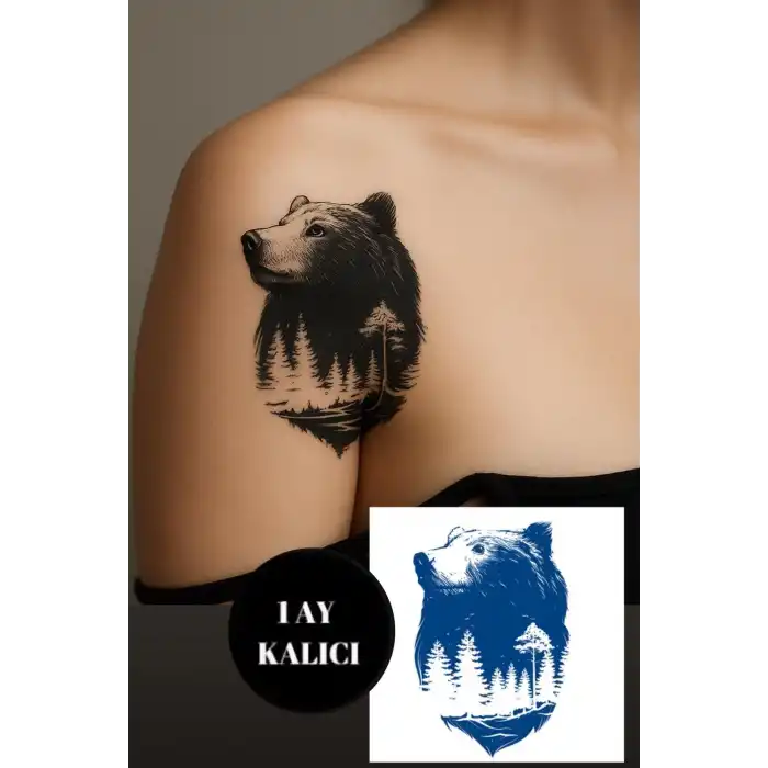 Ayı Figürlü 12 Saat Sonra Kararan Geçici Mini Dövme Tattoo
