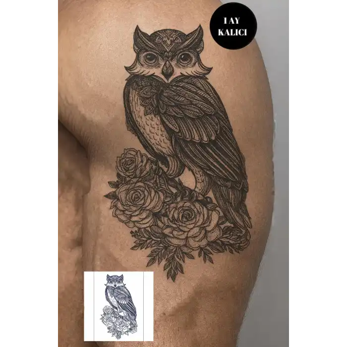 Baykuş Figürlü 12 Saat Sonra Kararan Geçici Mini Dövme Tattoo