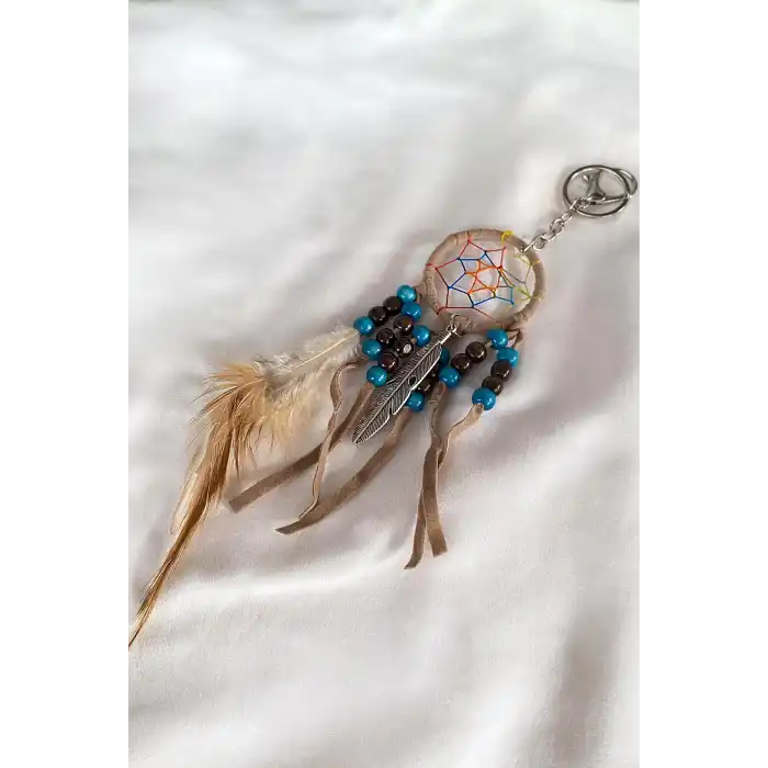 Bej Renk Boncuklu Rüya Kapanı Detaylı Anahtarlık