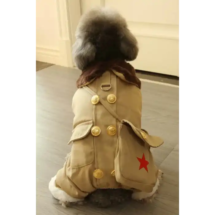 Bej Renk Çanta Detaylı Peluş Astarlı XL Köpek Tulum/Mont