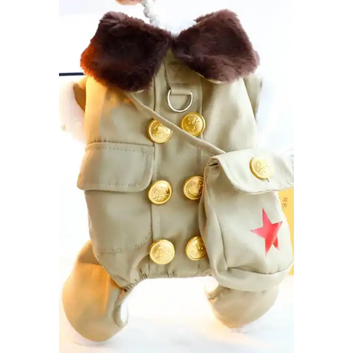 Bej Renk Çanta Detaylı Peluş Astarlı XXL Köpek Tulum/Mont