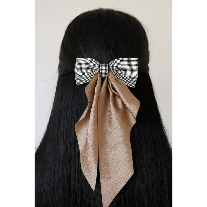 Bej Renk Taş Detaylı Kurdele Otomat Toka