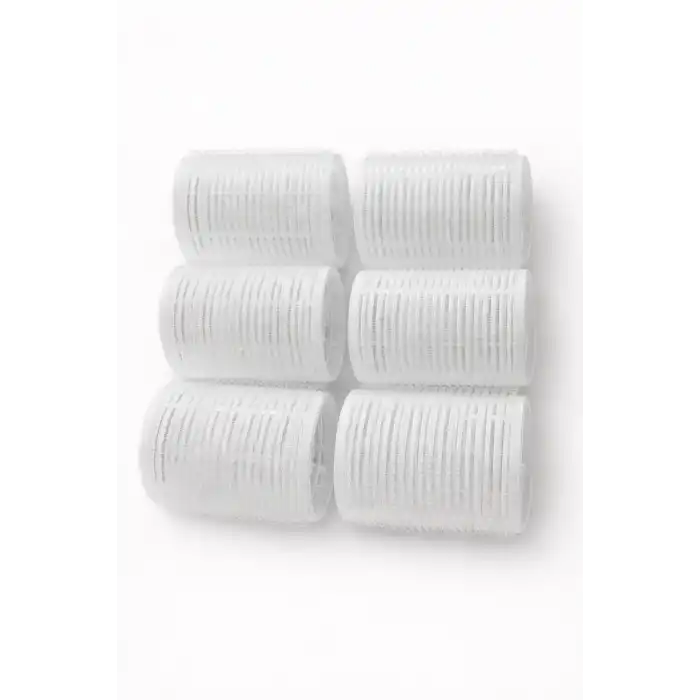 Beyaz Renk 6 Adet Bigudi Cırtlı/ Yapışkanlı Saç Bigudisi /Orta Boy