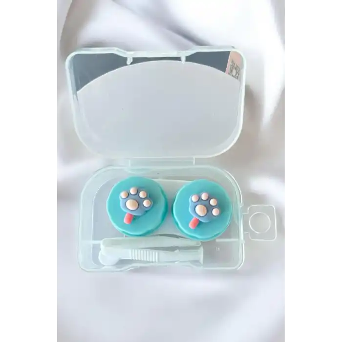 Beyaz Renk Açık Mavi Pati Figürlü Lens Saklama Kutusu
