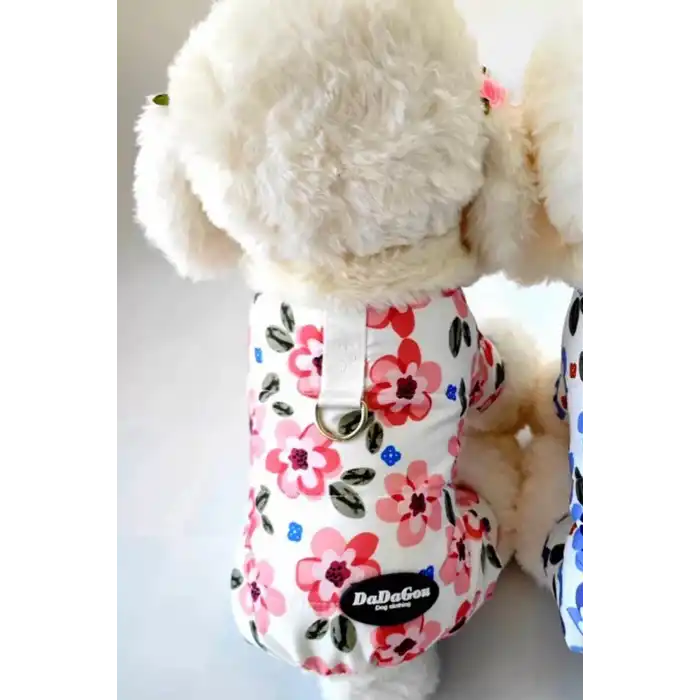 Beyaz Renk Çiçek Figürlü Su Geçirmez Kalın Tüylü Astarlı XL Köpek Mont