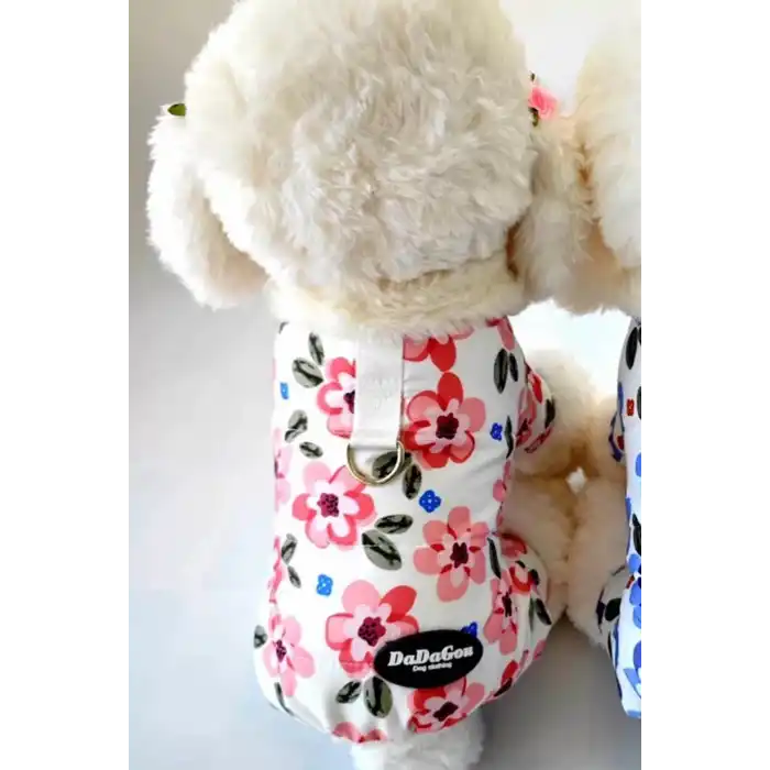 Beyaz Renk Çiçek Figürlü Su Geçirmez Kalın Tüylü Astarlı XXL Köpek Mont