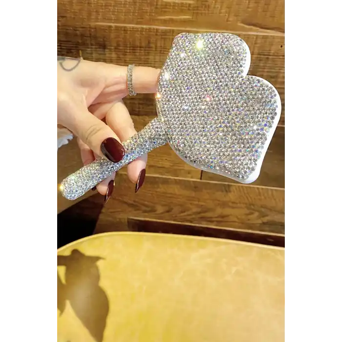 Beyaz Renk Dudak Figürlü Taş Detaylı El Aynası