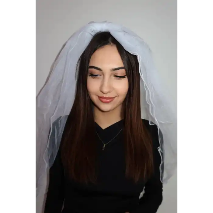 Beyaz Renk Duvak After Party Nikah Duvağı Tarak Tokalı