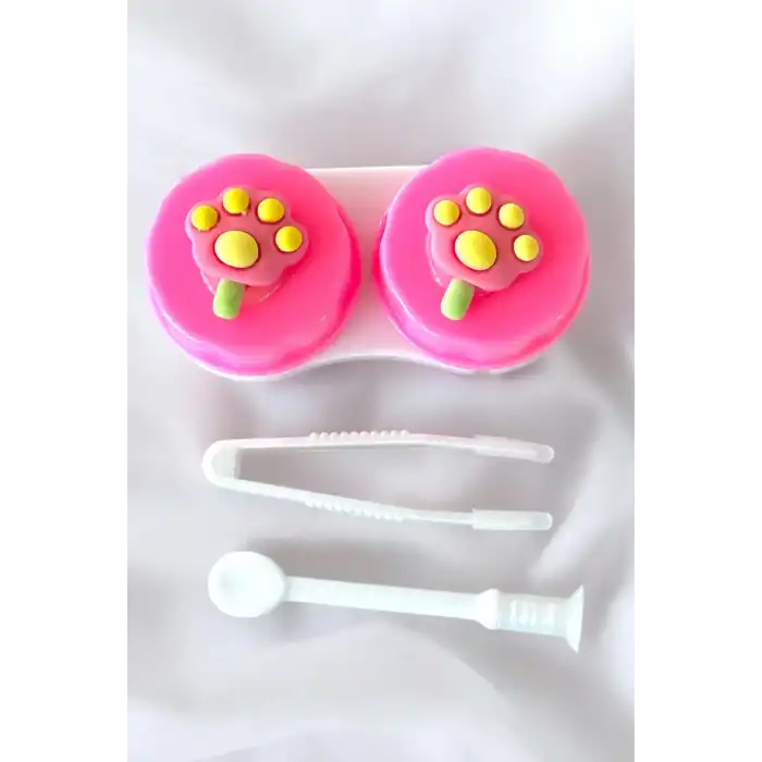 Beyaz Renk Fuşya Pati Figürlü Lens Saklama Kutusu