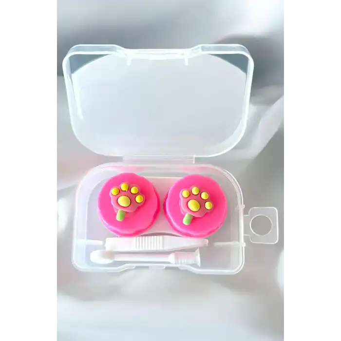 Beyaz Renk Fuşya Pati Figürlü Lens Saklama Kutusu