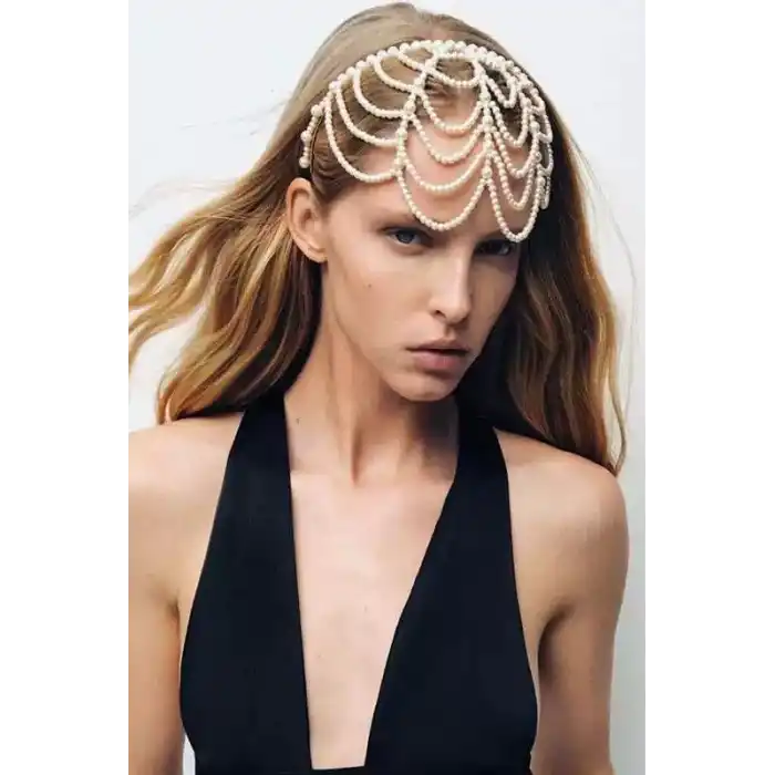Beyaz Renk İnci Detaylı Gelin/Kına/Nişan/Bride Tasarım Taç