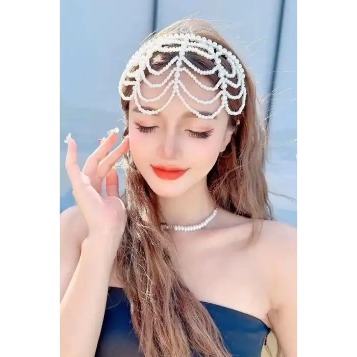 Beyaz Renk İnci Detaylı Gelin/Kına/Nişan/Bride Tasarım Taç