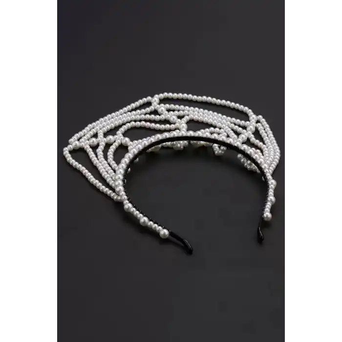 Beyaz Renk İnci Detaylı Gelin/Kına/Nişan/Bride Tasarım Taç