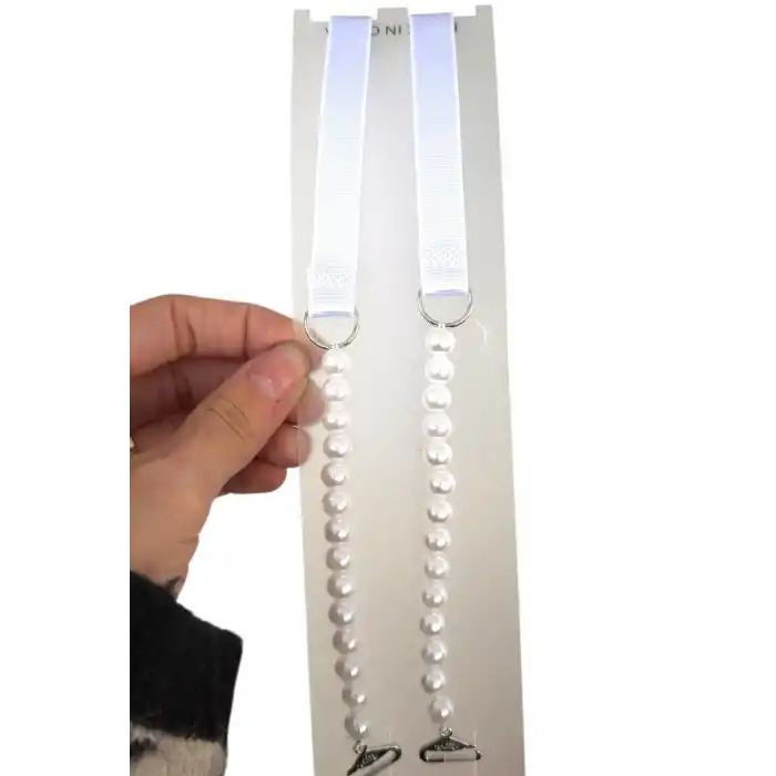 Beyaz Renk İnci Detaylı Sütyen Askısı