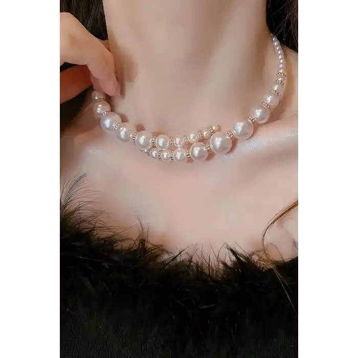 Beyaz Renk İncili Choker Kolye