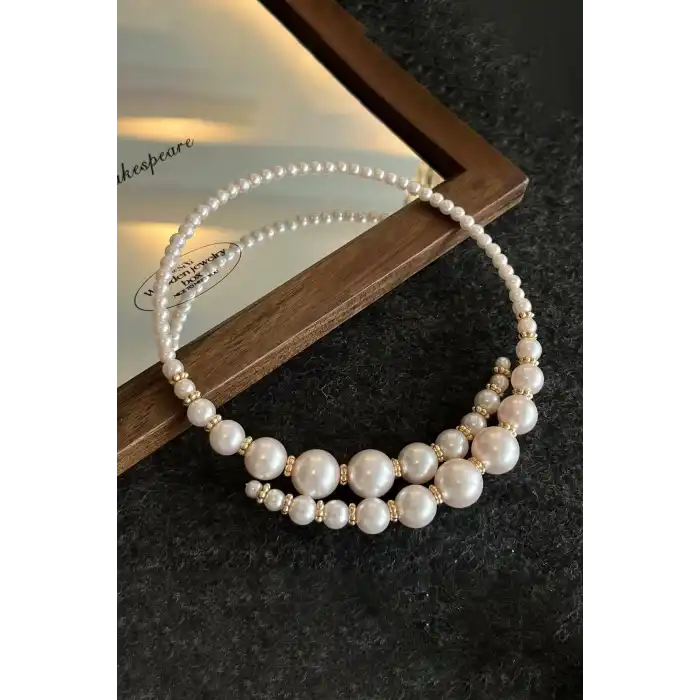 Beyaz Renk İncili Choker Kolye