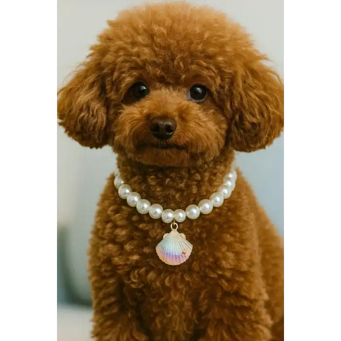 Beyaz Renk İstidirye Figürlü İnci Detaylı M Beden Kedi Köpek Tasma