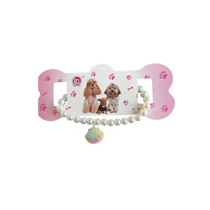 Beyaz Renk İstidirye Figürlü İnci Detaylı M Beden Kedi Köpek Tasma