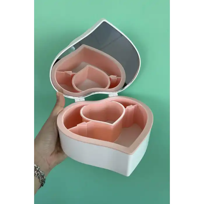 Beyaz Renk Kalp Figürlü Aynalı Takı Organizeri