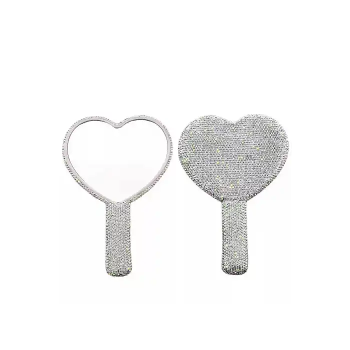 Beyaz Renk Kalp Figürlü Taş Detaylı El Aynası