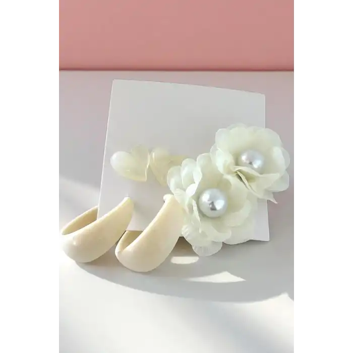 Beyaz Renk Karışık Figürlü 6lı Küpe Set