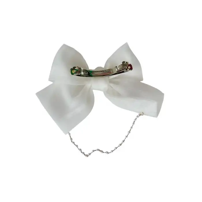 Beyaz Renk Kurdele Figürlü İnci Detaylı Otomat Toka