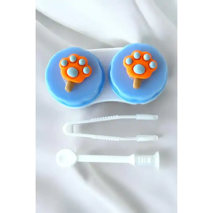 Beyaz Renk Mavi Pati Figürlü Lens Saklama Kutusu