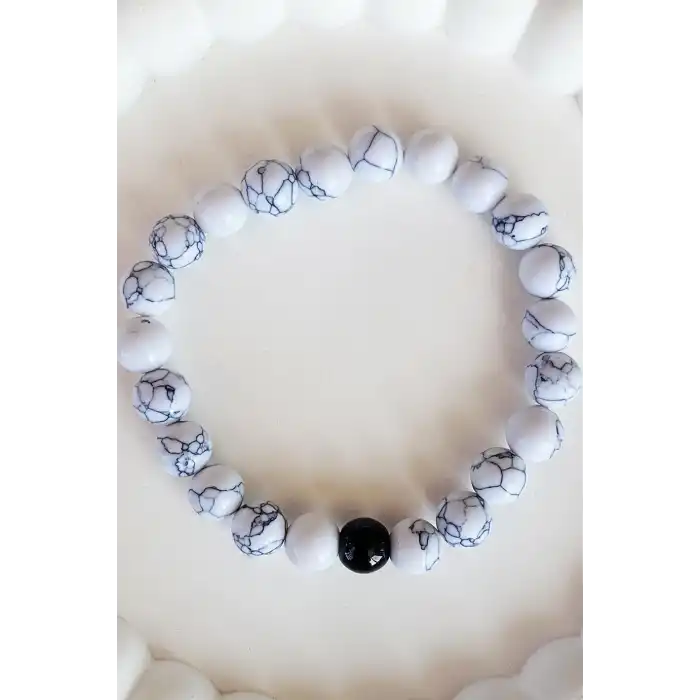 Beyaz Renk Mermer Desenli Erkek Bileklik