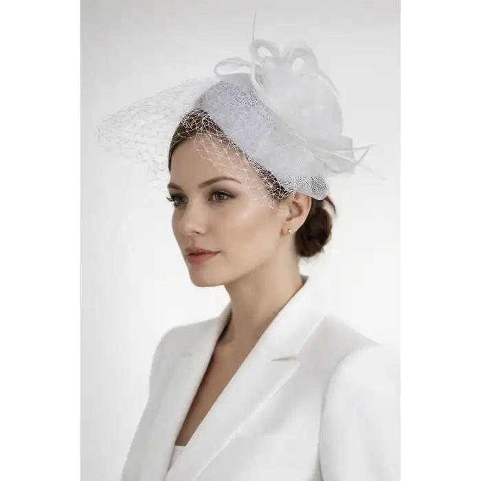 Beyaz Renk Nikah Şapkası/Vualet Şapka