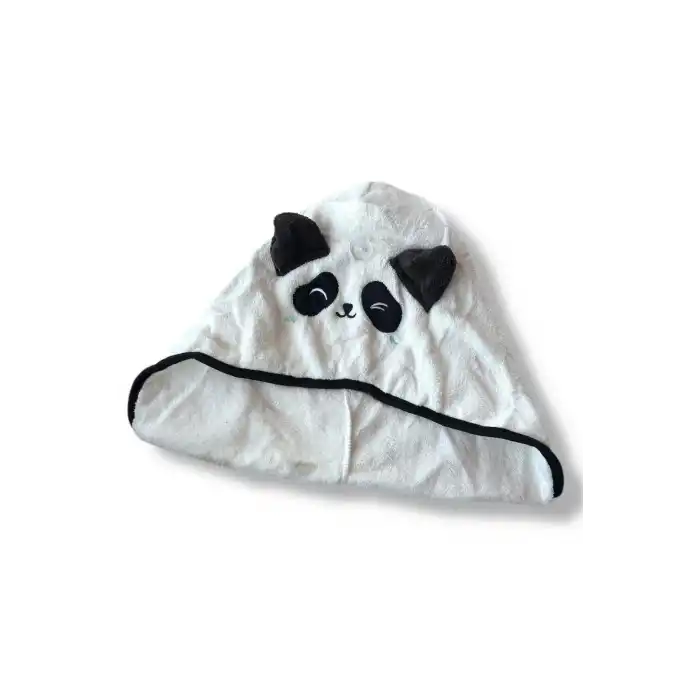 Beyaz Renk Panda Figürlü Saç Havlusu/ Bonesi Lastikli