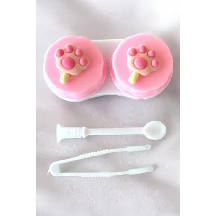 Beyaz Renk Pembe Pati Figürlü Lens Saklama Kutusu