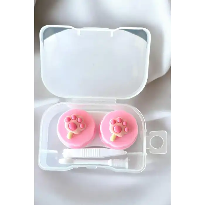 Beyaz Renk Pembe Pati Figürlü Lens Saklama Kutusu