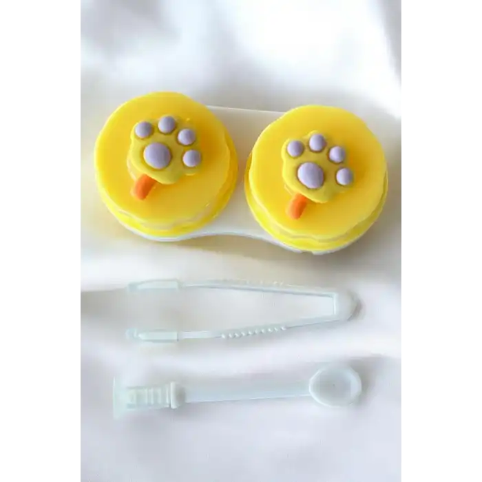 Beyaz Renk Sarı Pati Figürlü Lens Saklama Kutusu