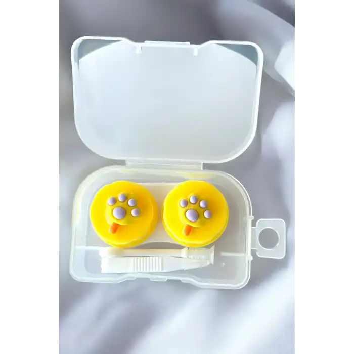 Beyaz Renk Sarı Pati Figürlü Lens Saklama Kutusu