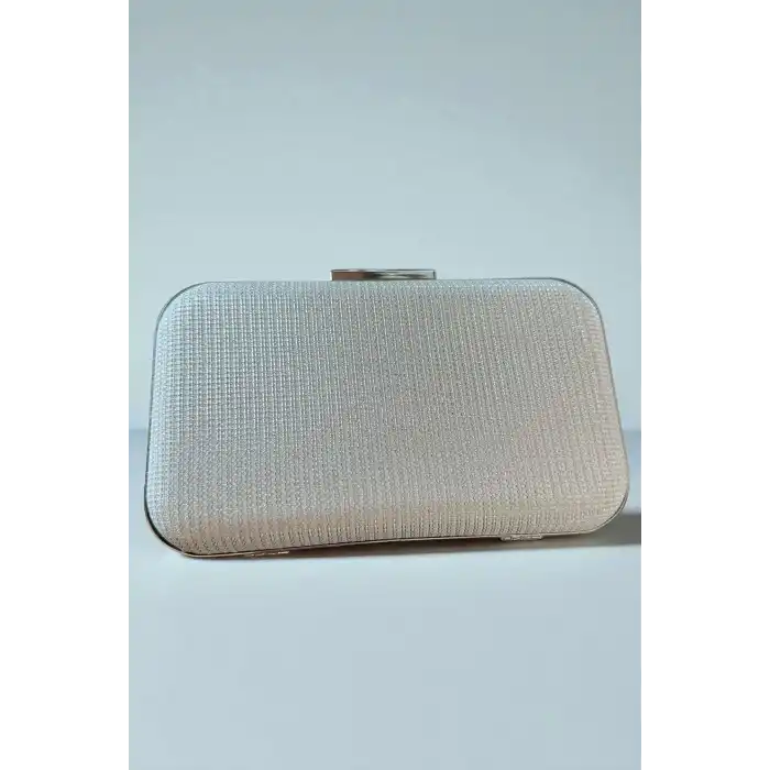 Beyaz Renk Simli Abiye Portföy Çanta