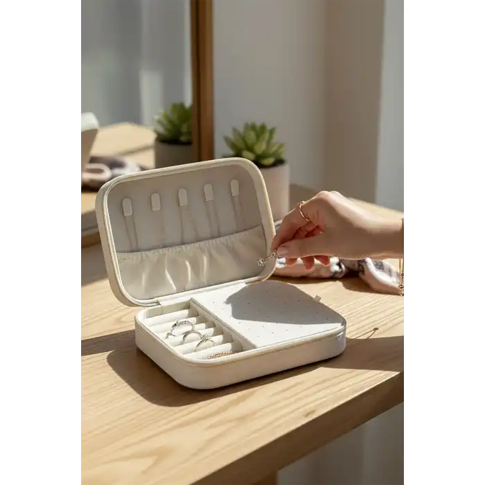 Beyaz Renk Süet Takı Organizeri