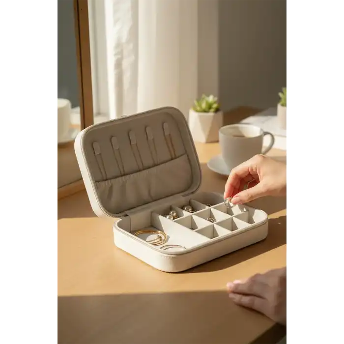 Beyaz Renk Süet Takı Organizeri