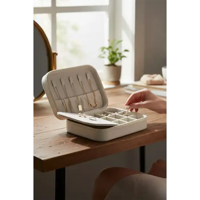 Beyaz Renk Süet Takı Organizeri