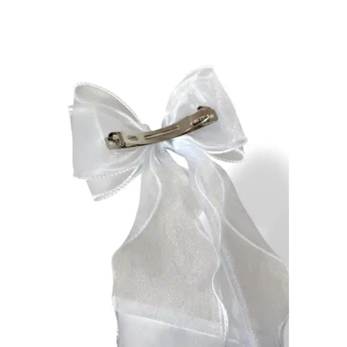 Beyaz Renk Taş Detaylı Kurdele Figürlü Otomat Toka