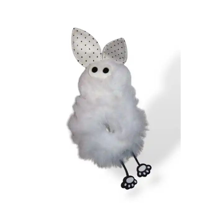 Beyaz Renk Tavşan Figürlü Peluş Simit Toka