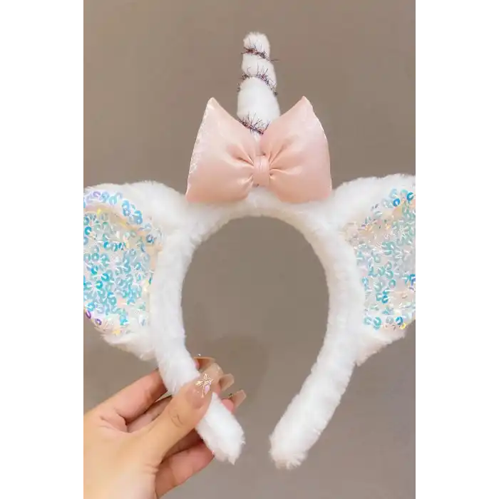 Beyaz Renk Unicorn Figürlü Peluş Taç