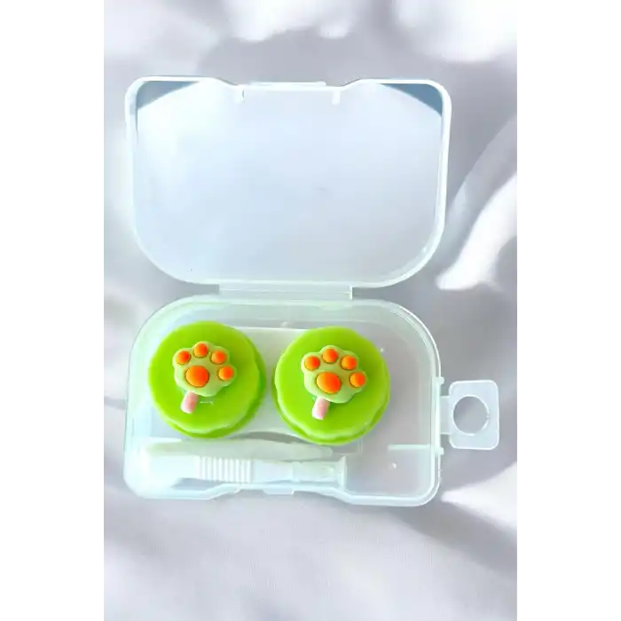 Beyaz Renk Yeşil Pati Figürlü Lens Saklama Kutusu