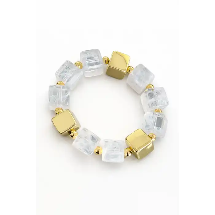 Beyaz Ve Altın Renk Boncuk Detaylı Bileklik