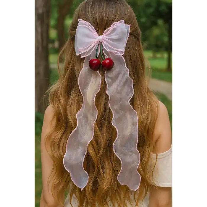 Beyaz Ve Pembe Renk Kiraz Figürlü Otomat Toka